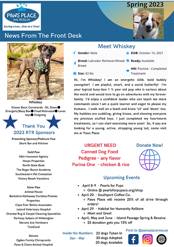 Spring 2023 Paws Place Quarterly Newsletter