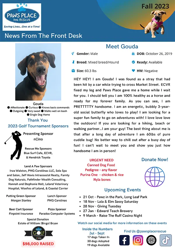 Fall 2023 Paws Place Quarterly Newsletter